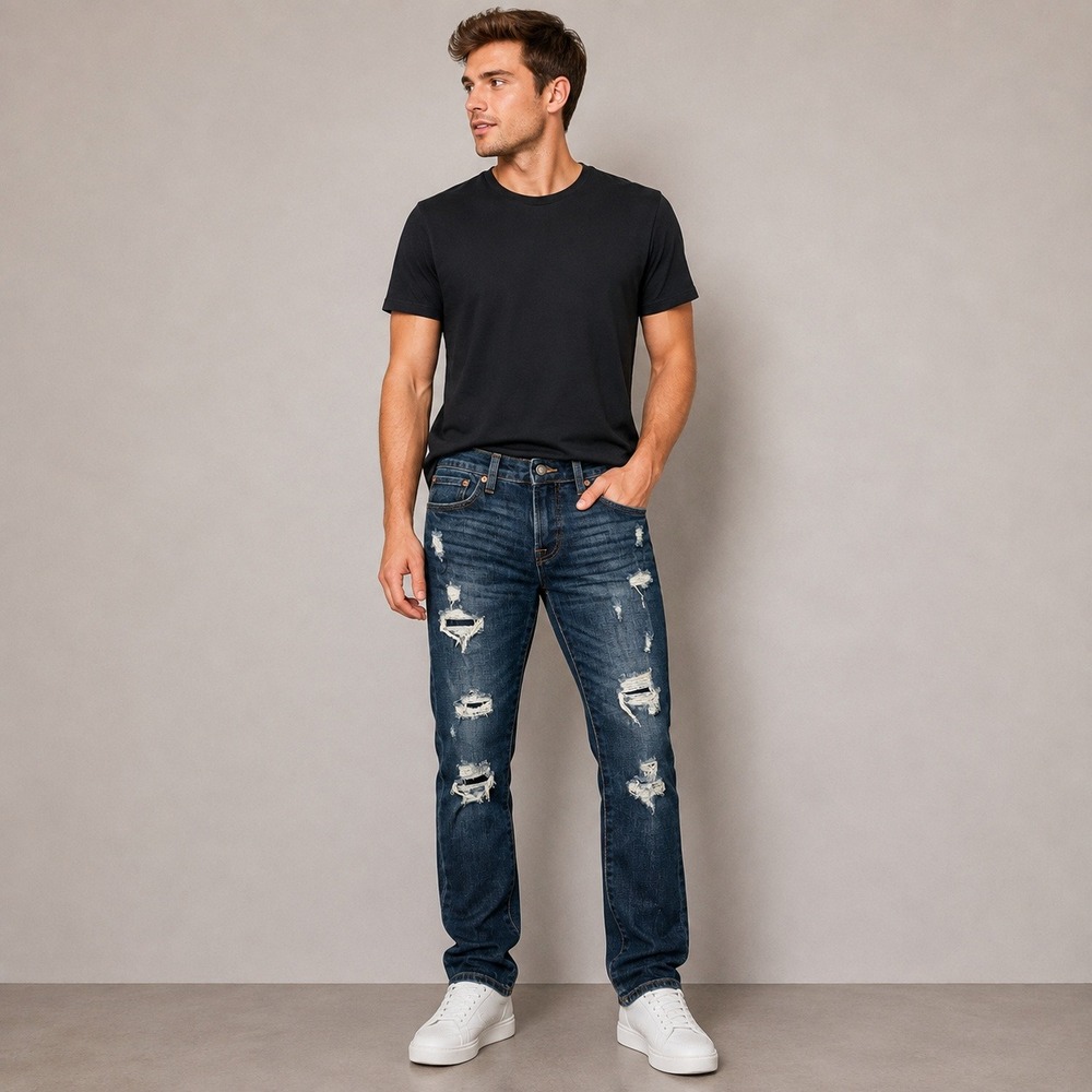 Aeropostale Mens Super Skinny Distressed Ripped Jeans Dark Wash 28/30 RN154379